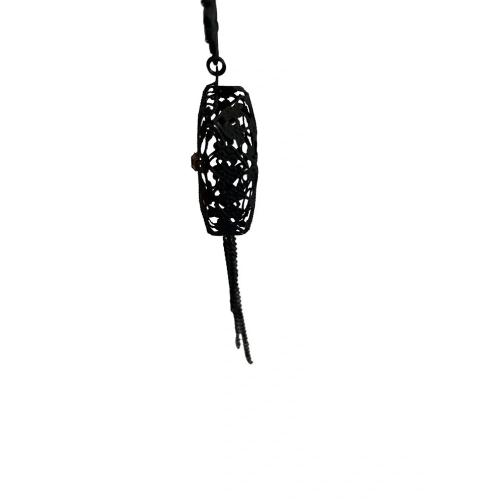 Necklace Stephan & Co. Matte Black 3D Lace Metal Pink Rhinestone Tassel